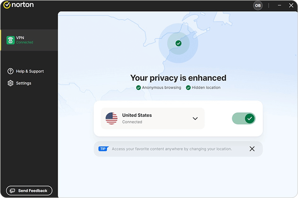 Screenshot of Norton VPN in action.