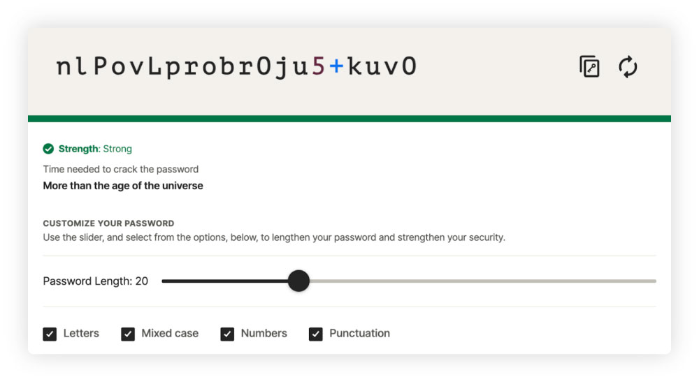 A screenshot showing how Norton helps users create strong passwords.