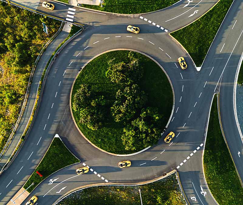 An overhead picture of a traffic circle representing IP rotation.