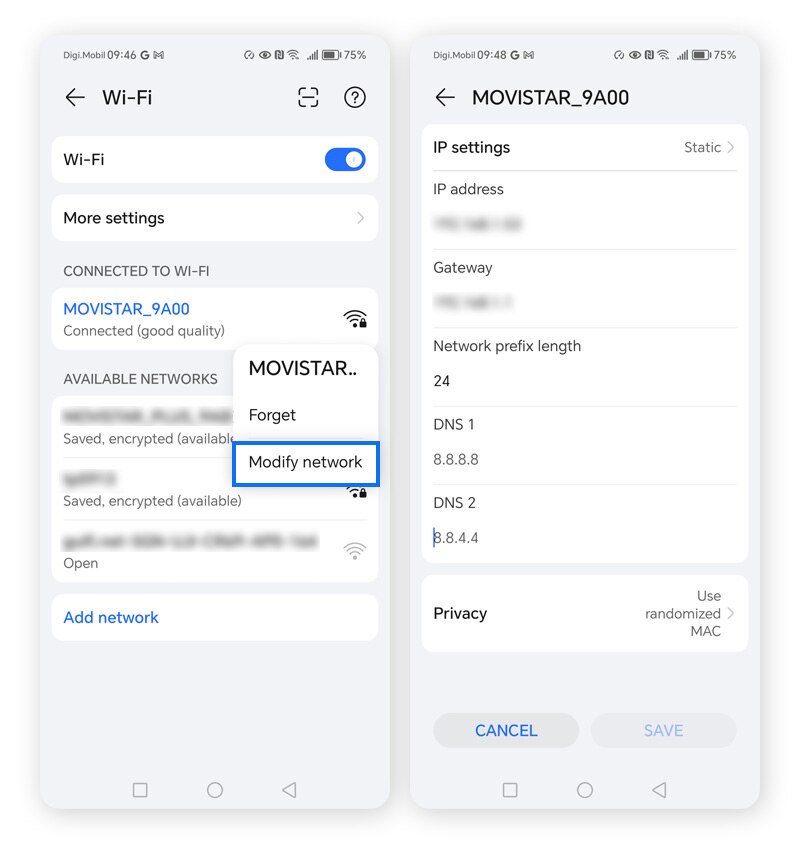 Configuring DNS servers on an Android.